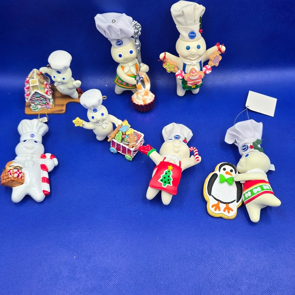Vintage Pillsbury Doughboy Christmas Ornaments Lot 7 Poppin Holiday Baking Decor